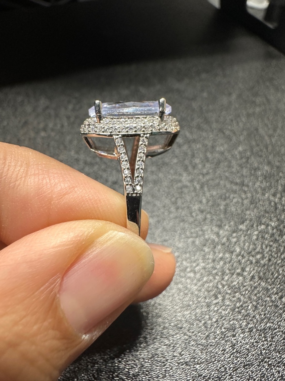 Clear Oval Halo Adjustable‎ Ring Silver Tone Statement - Picture 3 of 7